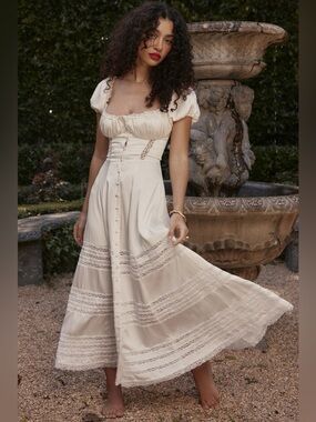 HOUSE OF CB 'Eviana' Ivory Real Silk Puff Sleeve Maxi Dress NWOT